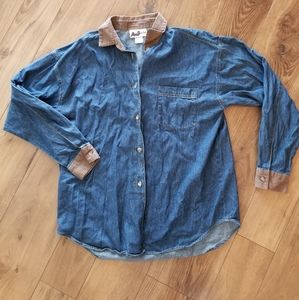 1990's Denim Geometric Stitch Button Up